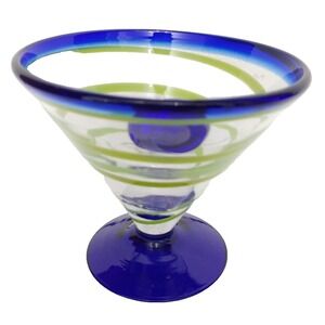 Kosta Boda Royal Caribbean Cruise Cobalt Lime Green Swirl Martini Cocktail Glass